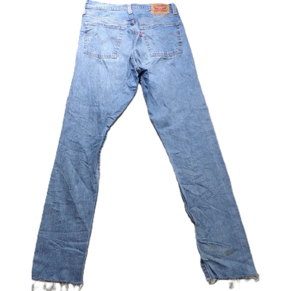 Levis 501 S Skinny Jeans Light Blue Denim Distressed Raw Hem Women 27x30 Cut-Off